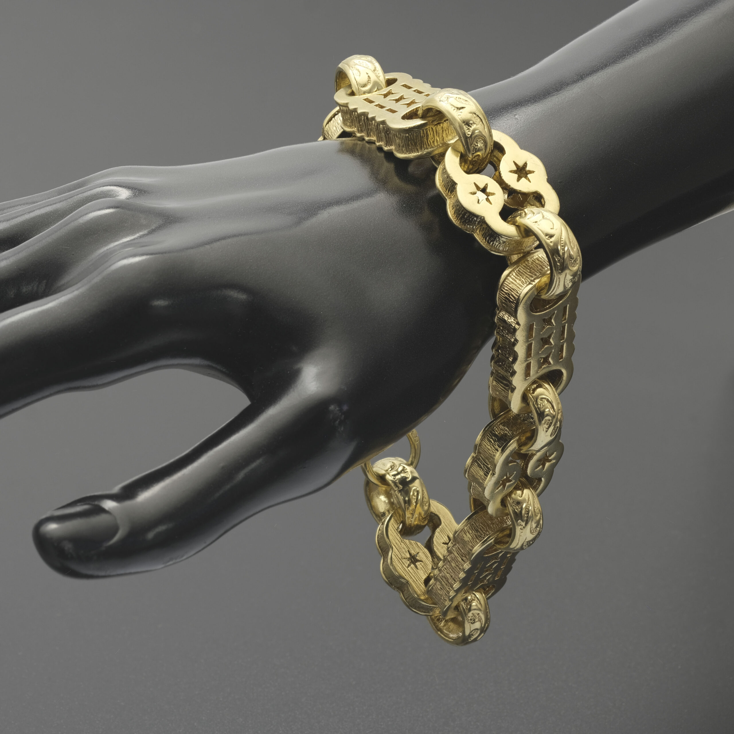 9ct Yellow Gold Stars & Bars Bracelet 10.5" 19mm - Image 2