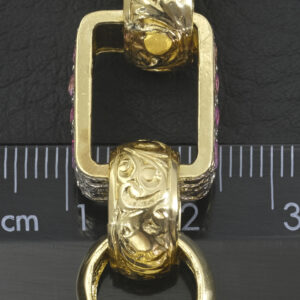 9ct Yellow Gold Pink Gemstone Gypsy Link Bracelet 9″ 14mm