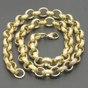 9ct Yellow Gold Patterned Belcher Chain 24″ 10.5mm