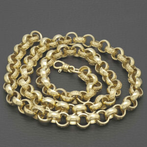 9ct Yellow Gold Patterned Belcher Chain 28″ 10mm