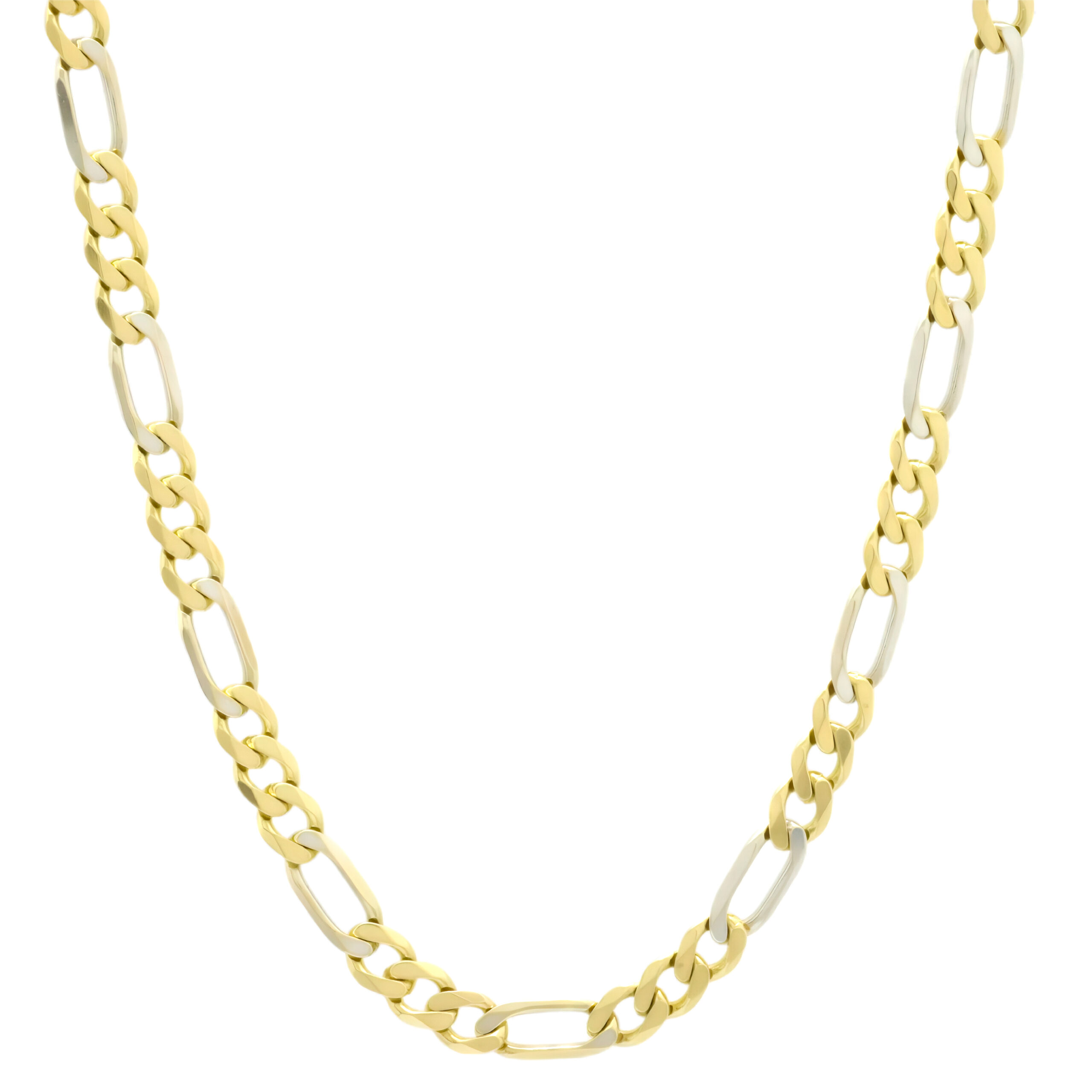 9ct Yellow & White Gold Figaro Chain 24.5" 5.5mm