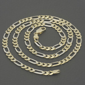9ct Yellow & White Gold Figaro Chain 24.5″ 5.5mm