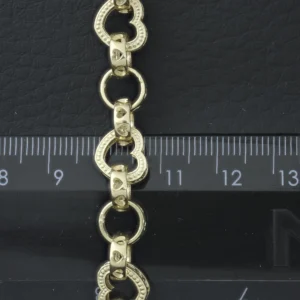 9ct Yellow Gold Heart Shaped Belcher Bracelet 6″ 9.5mm