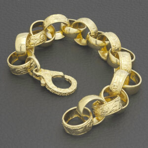 9ct Yellow Gold Patterned Belcher Bracelet 9″ 16mm
