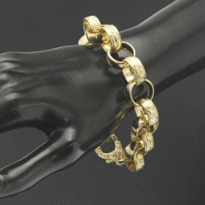 9ct Yellow Gold Patterned Belcher Bracelet 9″ 16mm