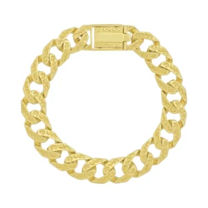 9ct Yellow Gold Patterned Curb Bracelet 8.5″ 12.5mm