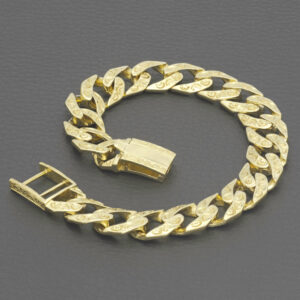 9ct Yellow Gold Patterned Curb Bracelet 8.5″ 12.5mm