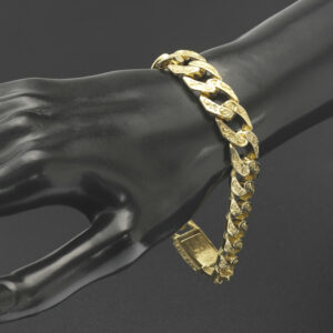 9ct Yellow Gold Patterned Curb Bracelet 8.5″ 12.5mm