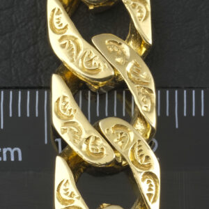 9ct Yellow Gold Patterned Curb Bracelet 8.5″ 12.5mm