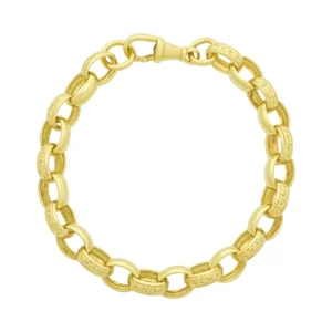 9ct Yellow Gold Patterned Belcher Bracelet 8″ 9mm