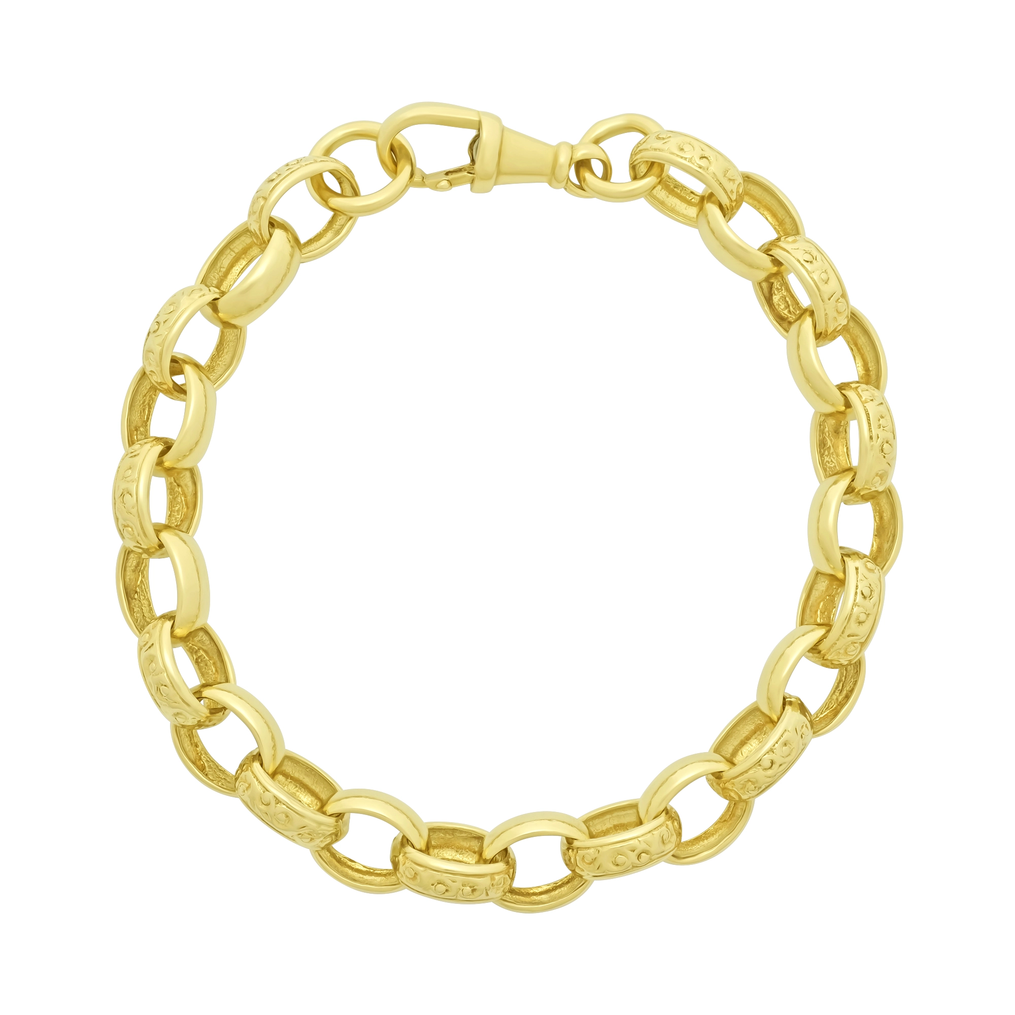 9ct Yellow Gold Patterned Belcher Bracelet 8" 9mm