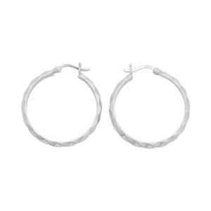 9ct White Gold Twist Hoop Earrings