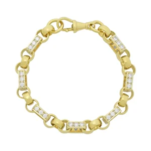 9ct Yellow Gold Gemstone Gypsy Link Bracelet 8″ 8.5mm
