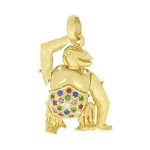 9ct Yellow Gold Multicolour Gemstone Orangutang Pendant