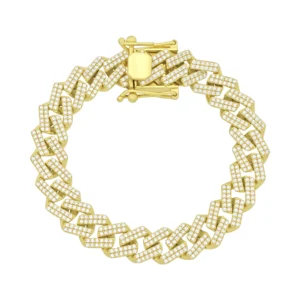 9ct Yellow Gold Gemstone Cuban Bracelet 8″ 11.5mm