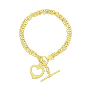 9ct Yellow Gold Belcher Bracelet With T-Bar & Heart Pendant 8.5″ 3.5mm