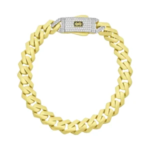 14ct Yellow Gold Gemstone Cuban Bracelet 8″ 9mm