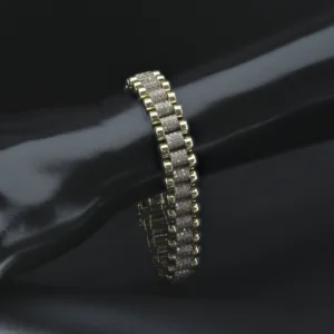 9ct Yellow Gold Pink Gemstone Watch Strap Bracelet 7.5″ 11.5mm