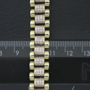 9ct Yellow Gold Pink Gemstone Watch Strap Bracelet 7.5″ 11.5mm