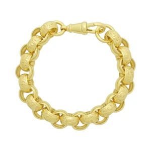 9ct Yellow Gold Patterned Belcher Bracelet 9.5″ 13.5mm