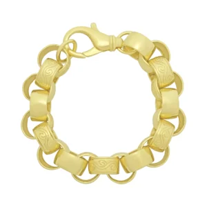 9ct Yellow Gold Patterned Belcher Bracelet 8.5″ 14mm