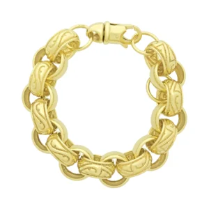 9ct Yellow Gold Patterned Belcher Bracelet 9.5″ 18.5mm