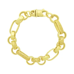 9ct Yellow Gold Patterned Fancy Belcher Bracelet 8″ 11mm