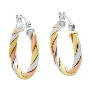 14ct Tri-Colour Gold Twist Hoop Earrings