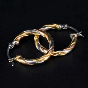 14ct Tri-Colour Gold Twist Hoop Earrings