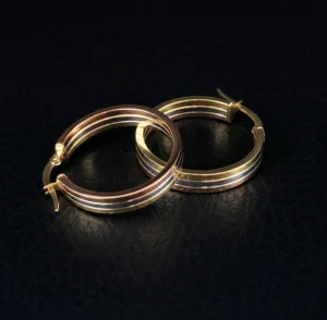 9ct Tri Colour Gold Hoop Earrings
