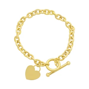 9ct Yellow Gold Belcher Bracelet With T-Bar & Heart Pendant 7″ 6mm