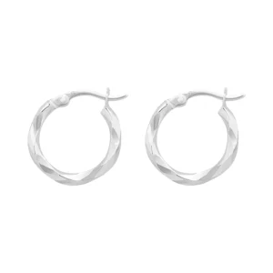 9ct White Gold Twist Hoop Earrings