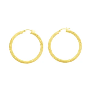 9ct Yellow Gold Patterned Twist Hoop Earrings