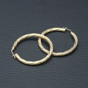 9ct Yellow Gold Patterned Twist Hoop Earrings