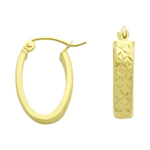 9ct Yellow Gold Patterned Creole Earrings
