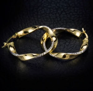 9ct Yellow And White Gold Twist Hoop Earrings