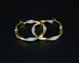 9ct Yellow And White Gold Twist Hoop Earrings