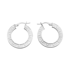 9ct White Gold Patterned Hoop Earrings