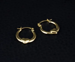 9ct Yellow Gold Heart Creole Earrings