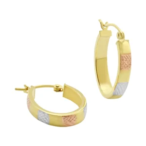 9ct Yellow, White And Rose Gold Hoop Earrings