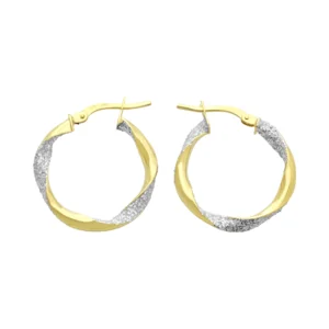9ct Yellow And White Gold Twist Hoop Earrings