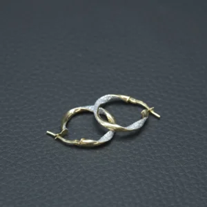 9ct Yellow And White Gold Twist Hoop Earrings