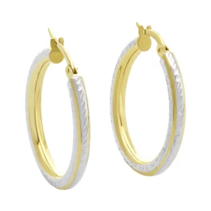 9ct Yellow And White Gold Patterned Hoop Earrings