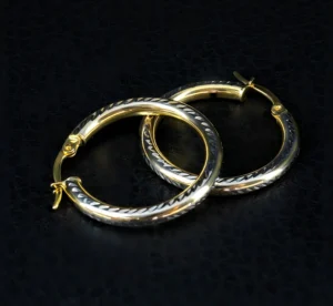 9ct Yellow And White Gold Patterned Hoop Earrings