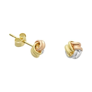 9ct Tri-Colour Gold Knot Stud Earrings