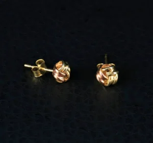 9ct Tri-Colour Gold Knot Stud Earrings