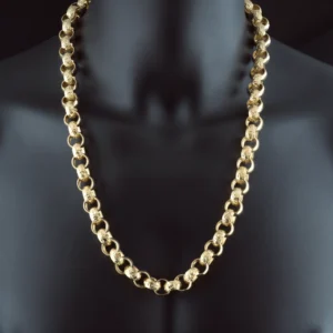 9ct Yellow Gold Patterned Belcher Chain 26.5″ 13.5mm