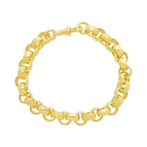 9ct Yellow Gold Patterned Belcher Bracelet 9″ 9.5mm