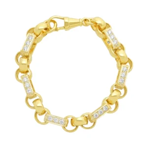 9ct Yellow Gold Gemstone Gypsy Link Bracelet 8″ 10mm