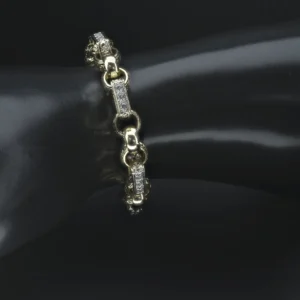 9ct Yellow Gold Gemstone Gypsy Link Bracelet 8″ 10mm